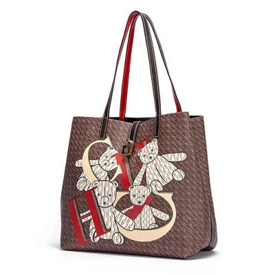 Women Travel Bag Classic Retro New Niche Design Shoulder Bag for  with Cartoon Bear Print Large Capacity