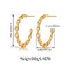 Large Open C Shape Zircon Inlaid 18k Gold Plated Metal Texture Stud Earrings For Women