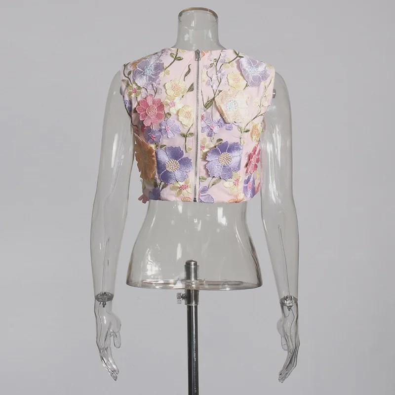 2025 Spring Retro Pastoral Embroidered Floral Sleeveless Top and High-Waist Skirt Set