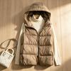 Women's Lightweight, Thickened Down Vest for Middle-Aged and Elderly Women Solid-Color Hooded Puffer Jacket