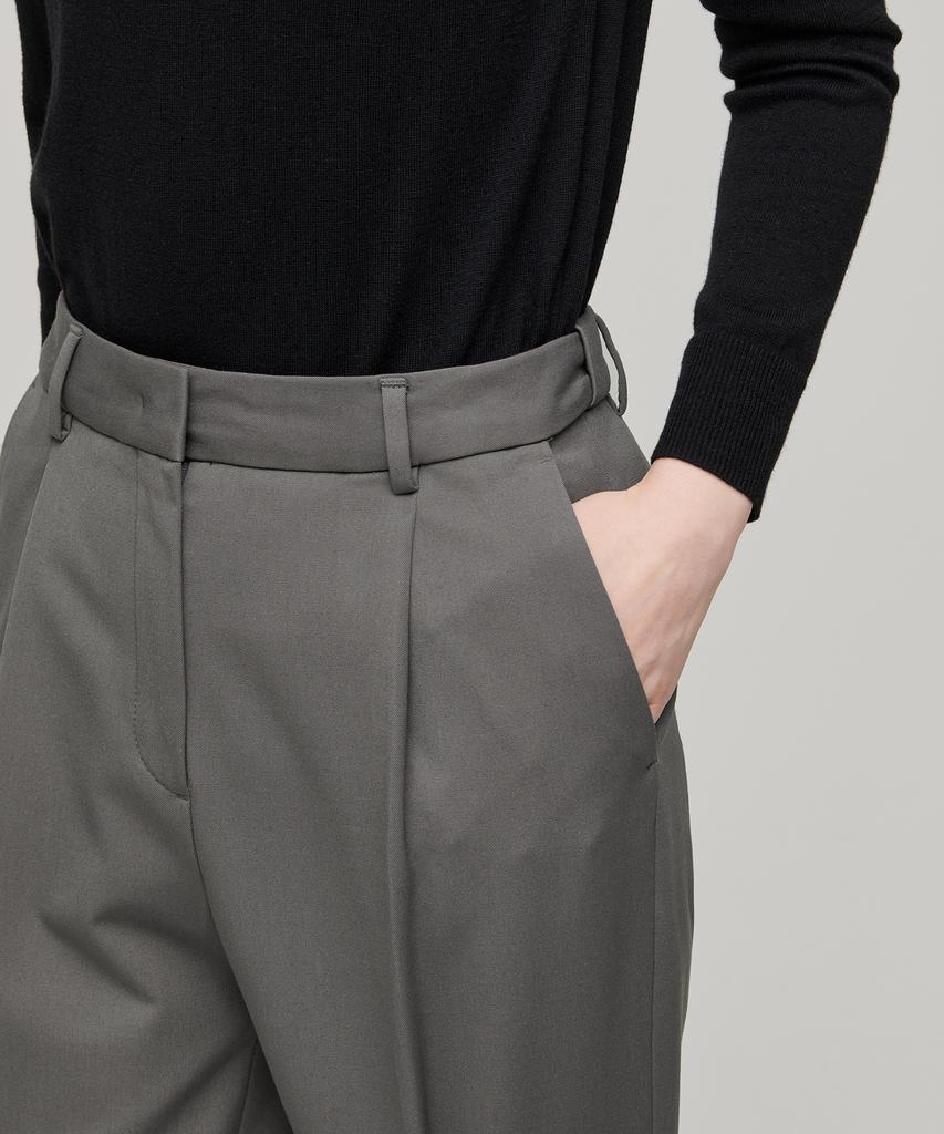 MUSINSA STANDARD WOMAN Women'S Heavyweight Fleece-Lined Loose Tapered Hidden Elastic Waist Slacks [Warm Gray]