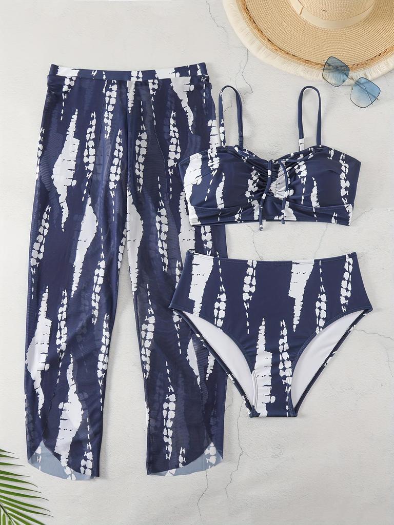 2025 Mesh-Bikini-Set in Übergröße mit geteilter langer Hose