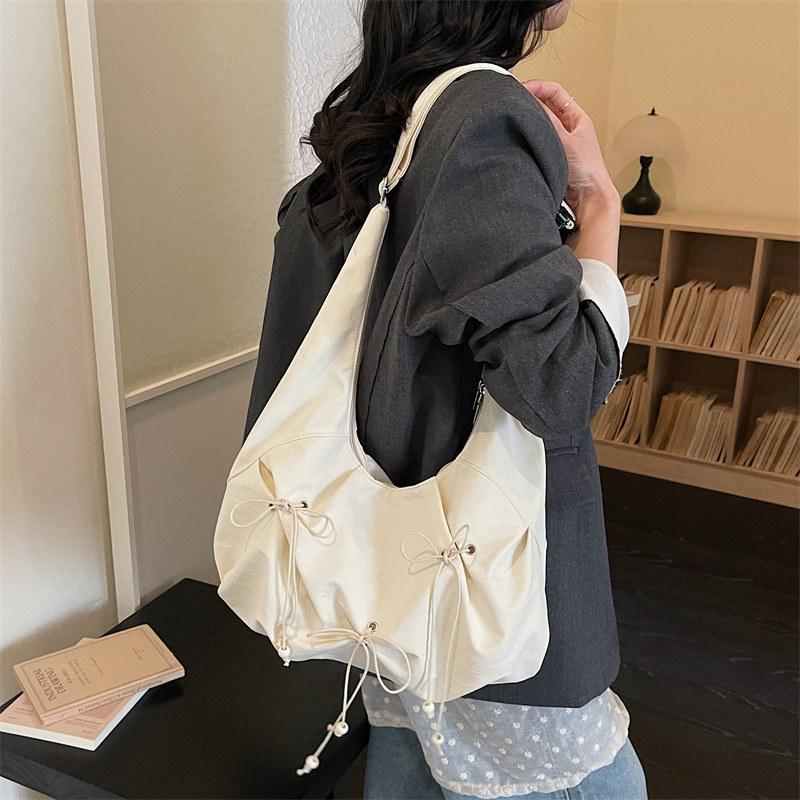 Korean-style sweet bow nyl bag for women, large-capacity daily commuter shoulder and crossbody bag, versatile casual bag