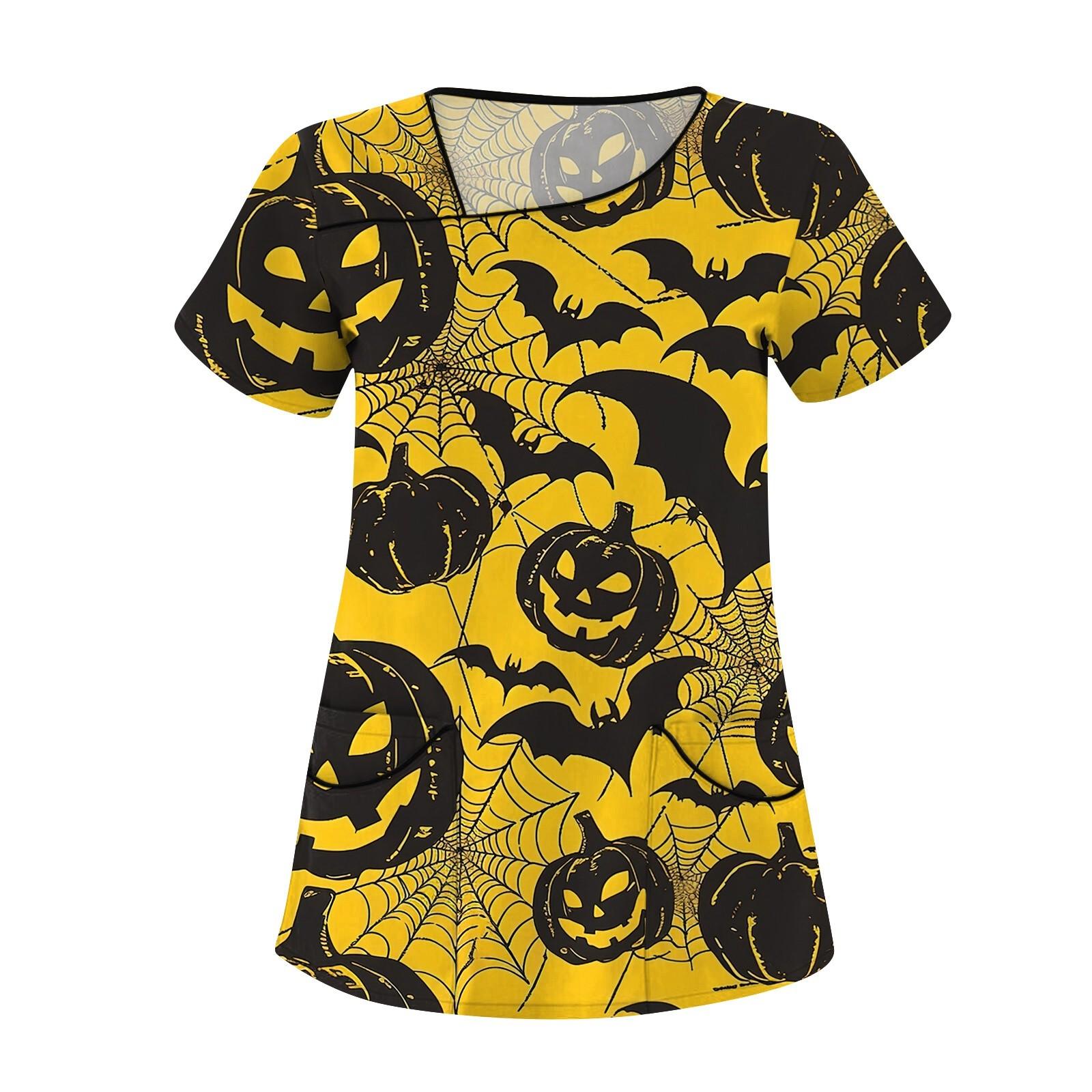 

Жіночий робочий одяг з принтом, похилим коміром і двошаровими кишенями, базовий верхній пуловер S жовтий