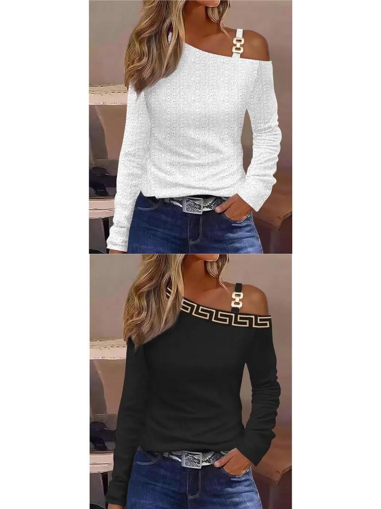 2026 Autumn Metal Buckle One-Shoulder Blouse for Women