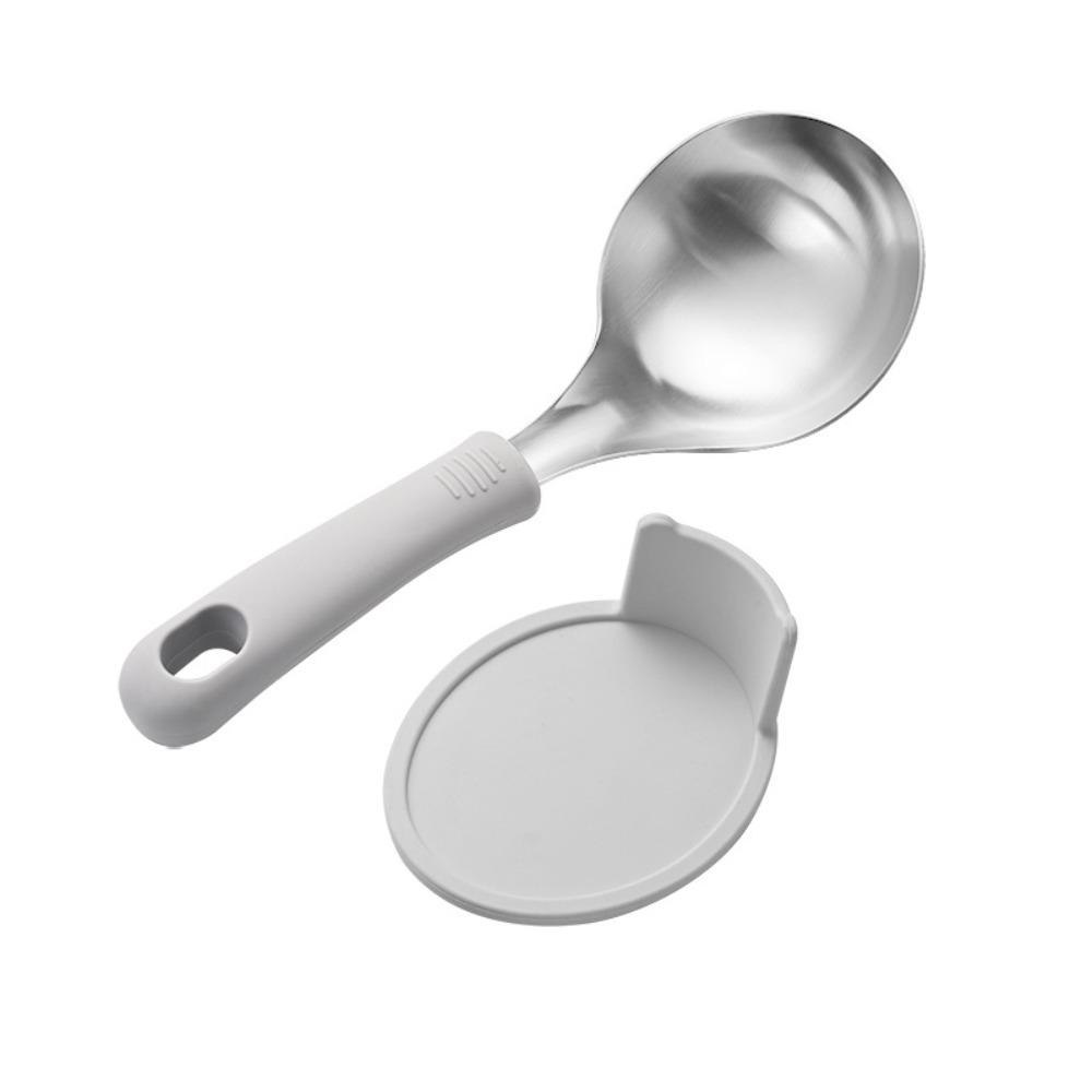 

Heat-resistant Korean Soup Spoon Set Silicone Handle Hot Pot Spoon Household Soup Ladle Cooking светло-серый