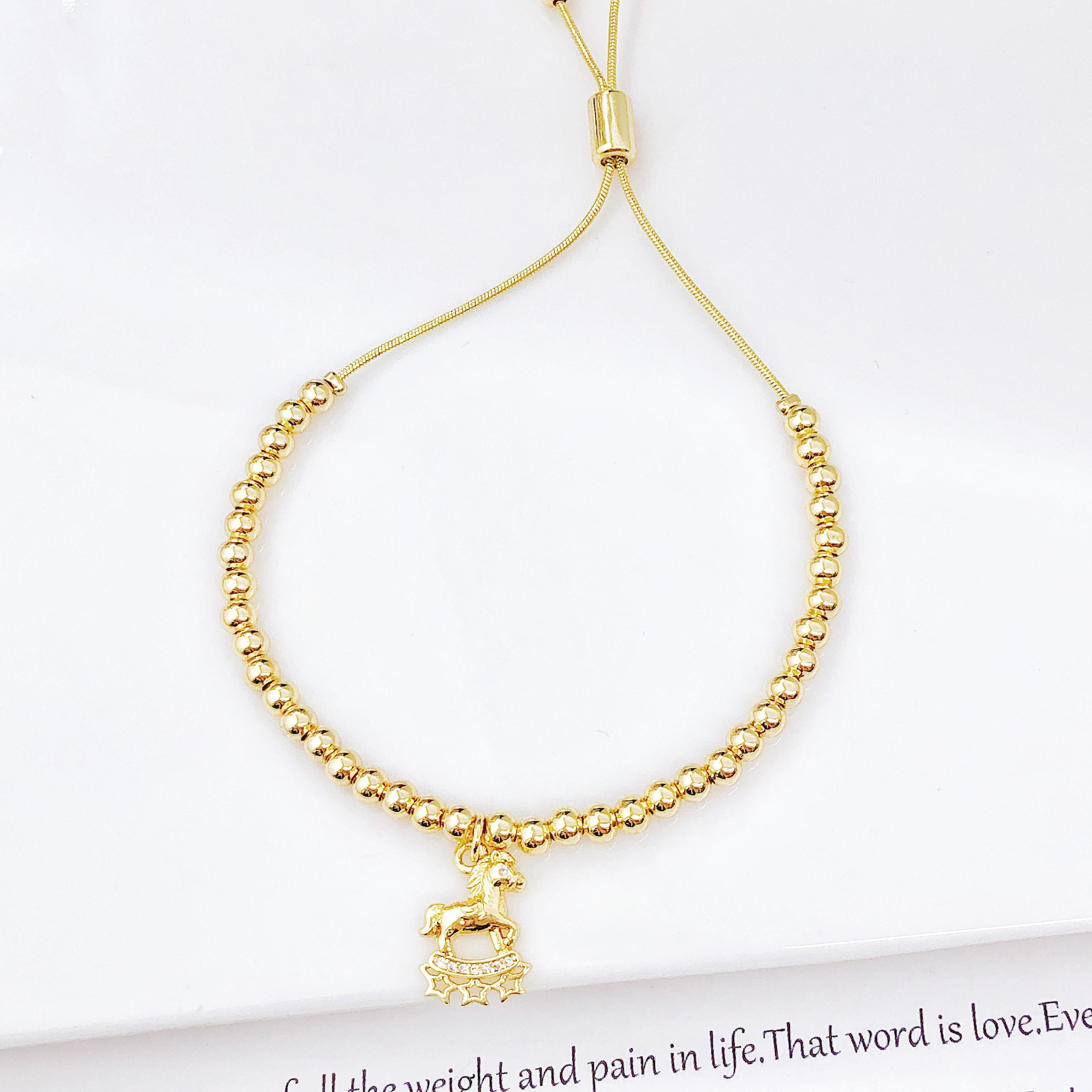 New Design Gold Color Copper Bead Chain Zircon Horse Animal Bracelet Fashion For Women Girls Casual Party Zircon Gift Accessory