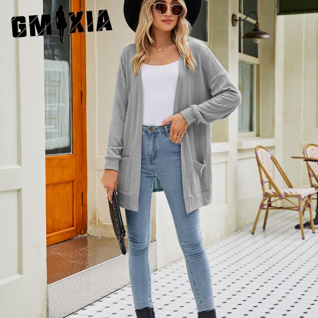 GMXIA Høst Strikkejakke Dame Høst Langermet Ensfarget Cardigan Genser Dame