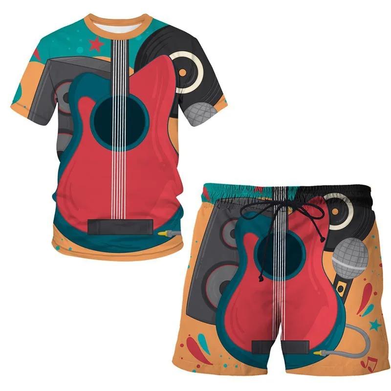 Summer Guitar 3D Print T-Shirts Shorts Sets Men's Tracksuits Oversized Short Sleeve T Shirt Pants Set Man Suits Clothing