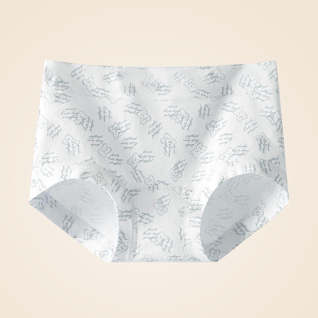 Damen Frühling und Herbst Süß Bedruckter Bär Reine Baumwolle 10A Antibakteriell Atmungsaktiv Nicht Abfärbend Mittlere Hohe Taille Slips
