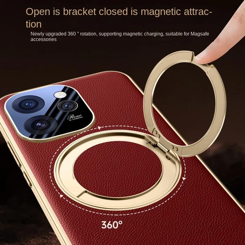 Rotatable Metal Magnetic Bracket Holder Lens Film Protection Case For OPPO Reno 15 Pro Reno15 Slim Leather Cover
