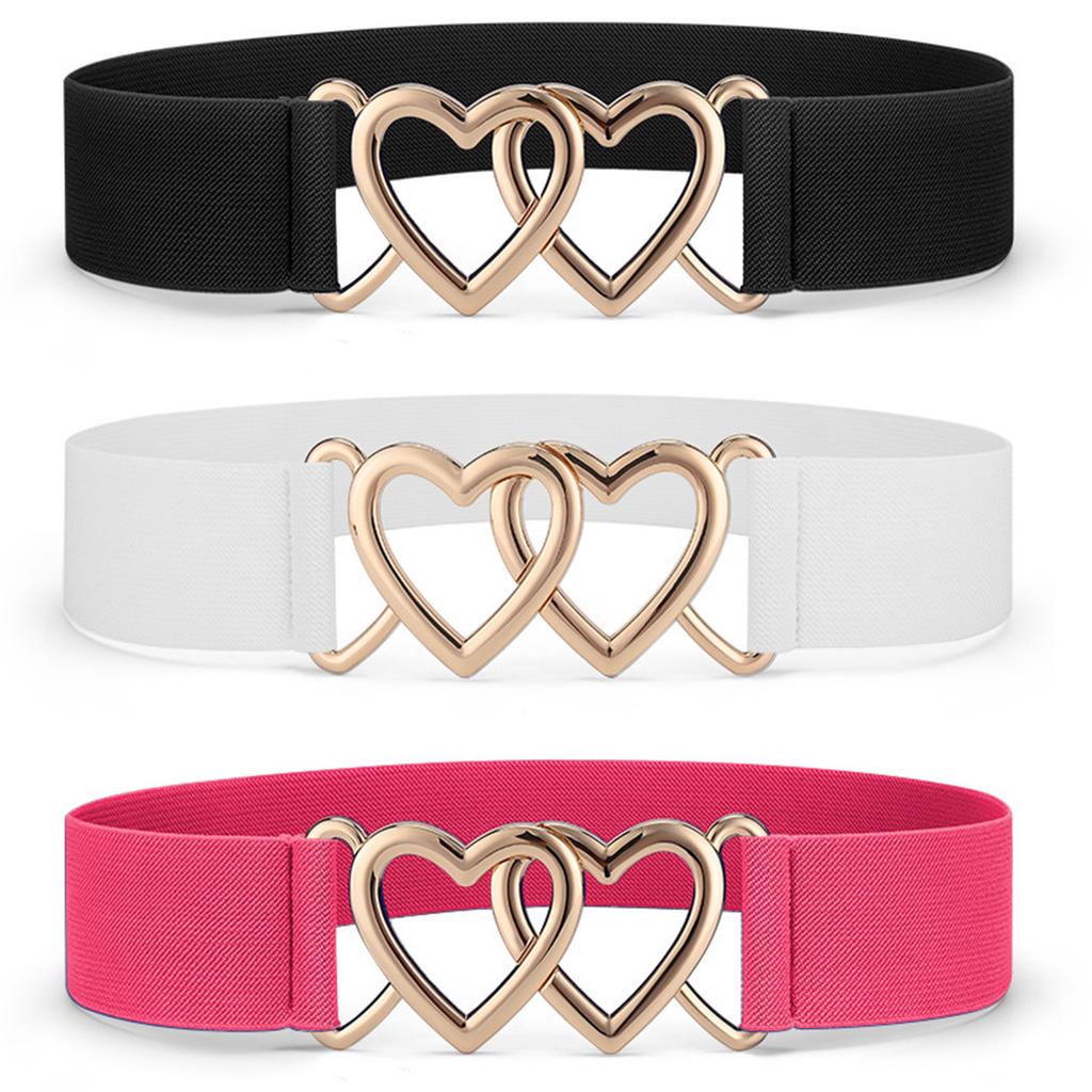 Simple Double Heart Buckles Waist Cincher Elastic Waistband Breathable Fabric Corset Belt For Women Fashion Accessories