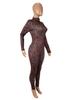 Leopard Print High-Waisted Slim-Fit Long-Sleeve Jumpsuit for Women