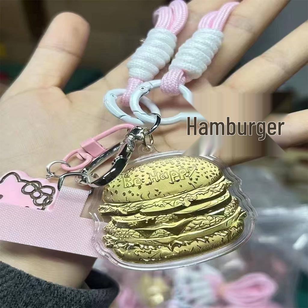 

Pure Gold 999 French Fries Hamburger Bubble Tea Phone Charm & Car Keychain Pendant