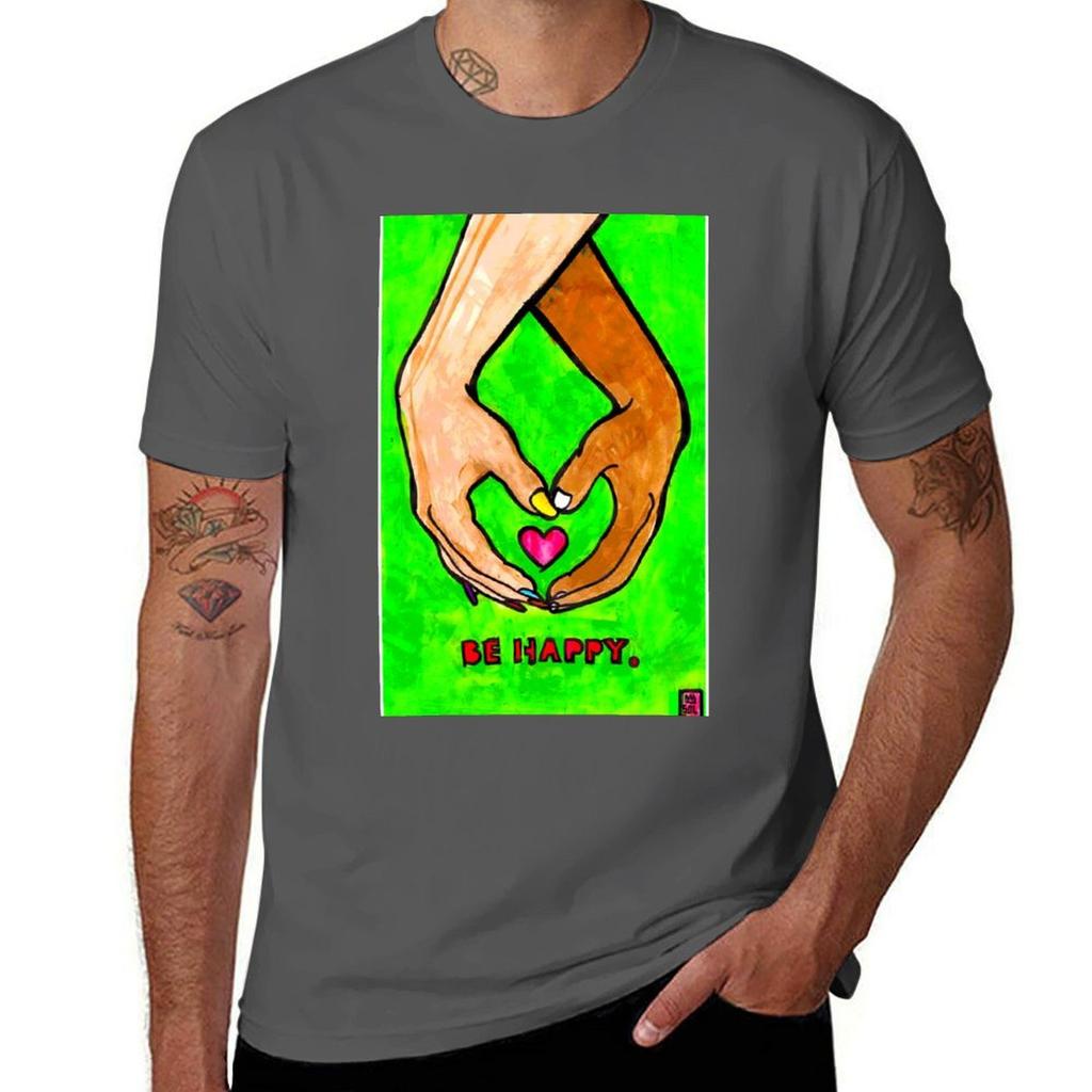 BE HAPPY TShirt Gym Wear Breathable Short Sleeve Tee