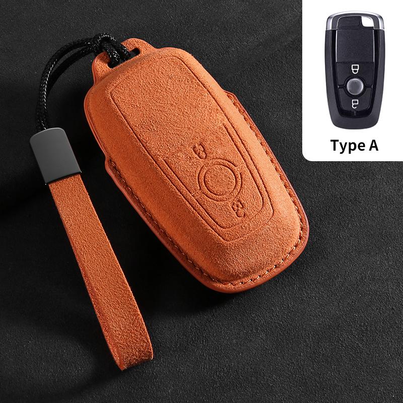 Genuine Leather Auto Key Fob Cover Fit For Ford Fusion Mustang Explorer F150 F250 F350 Ecosport Edge S-Max Ranger Lincoln Mondeo Key Ring Accessoy