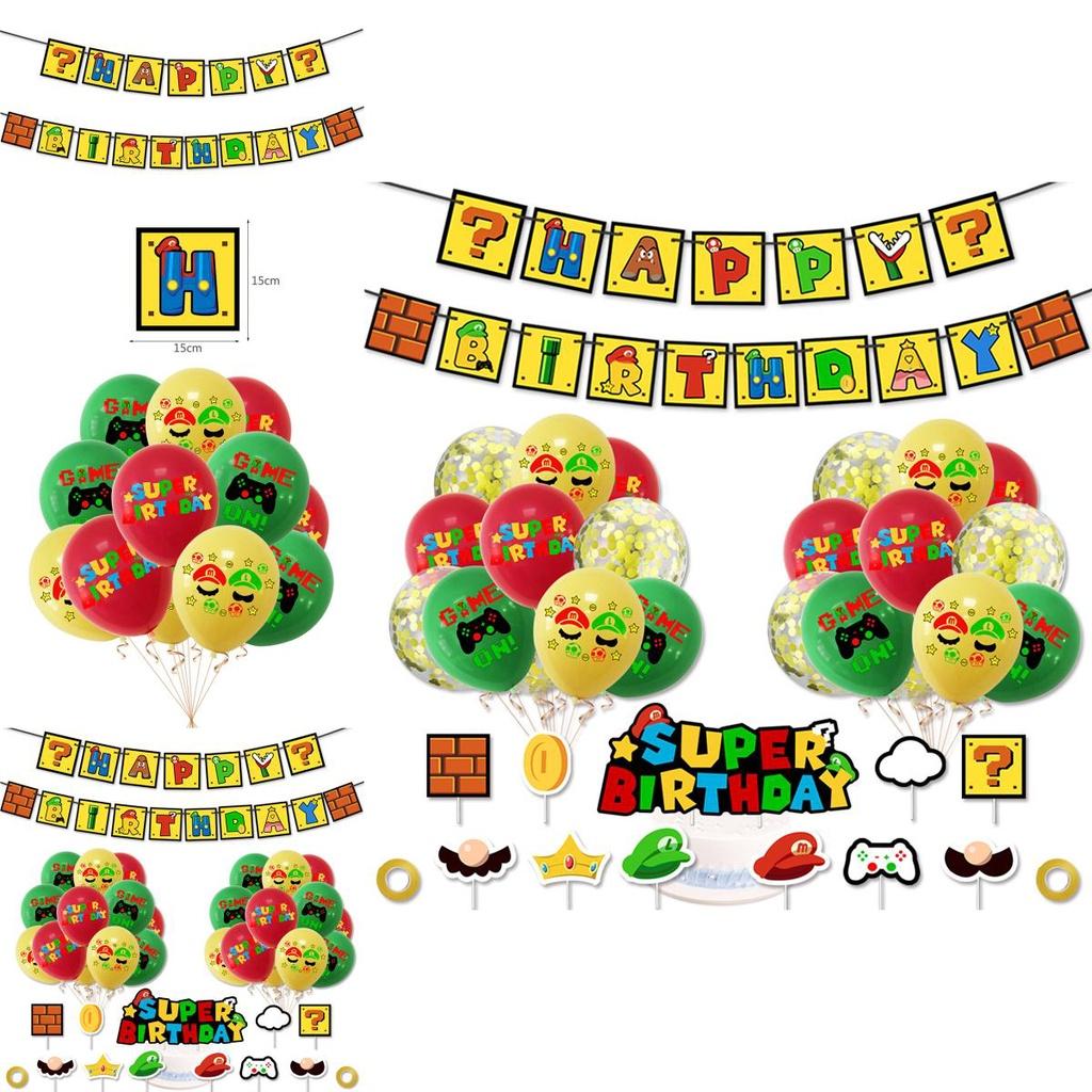 Festliche Super Mary Mario Luftballons Kuchenaufsatz Banner Für Fröhliche Geburtstagsfeiern