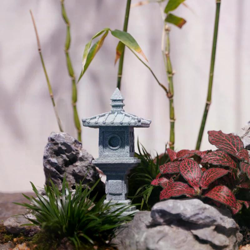 Gazebo retrô lanternas chinesas mini pagode modelo decoração pedra estátua em miniatura arenito acessórios para casa