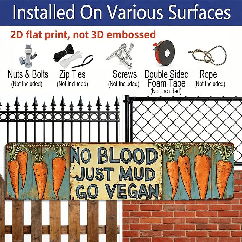 A Pure Vegan Metal Sign - "No Blood, Just Mud, Go Vegan" - Vintage Wall Art Suitable for Home, Kitchen, Café, Bar, Garage, or Cottage Decor