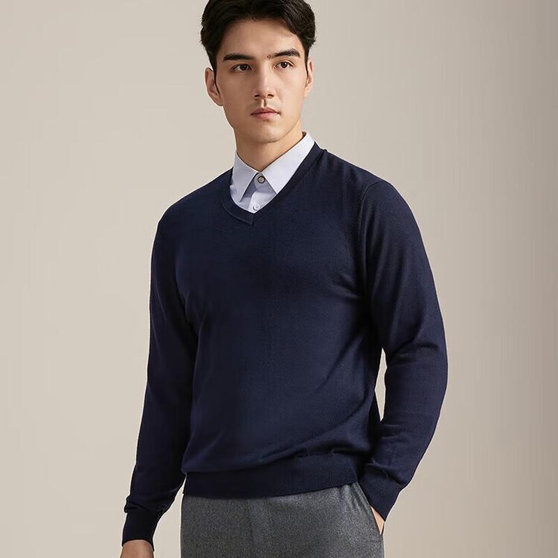 YOUNGOR Men s V-Neck Machine Washable Wool Blend Sweater XL 110cm