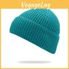 Knitted Thickstripe Solidcolor Hat Black Unisex Warm Overthehead Winter