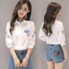 Embroidered Summer Five-point Sleeve Shirt Literary Women Temperament Lapel Casual Tops
