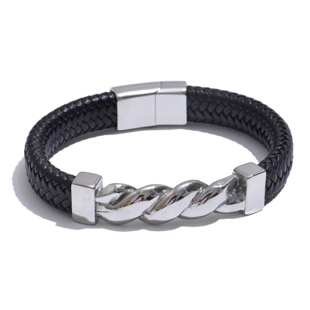 

Yhpup 65mm Leather Metal Twisted Chain Handmade Wide Bracelet Bangle Stainless Steel Men Jewelry Tarnish Resistant Accessories