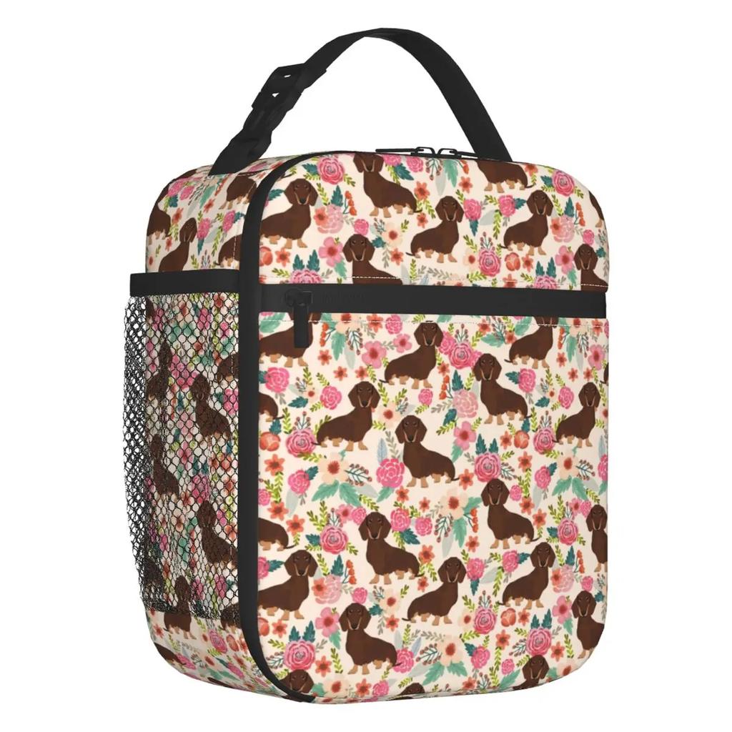 Long Hair Dachshund Sausage Dog Print Thermal Insulated Lunch Bags Pet Wiener Portable Lunch Container School Storage Food Box