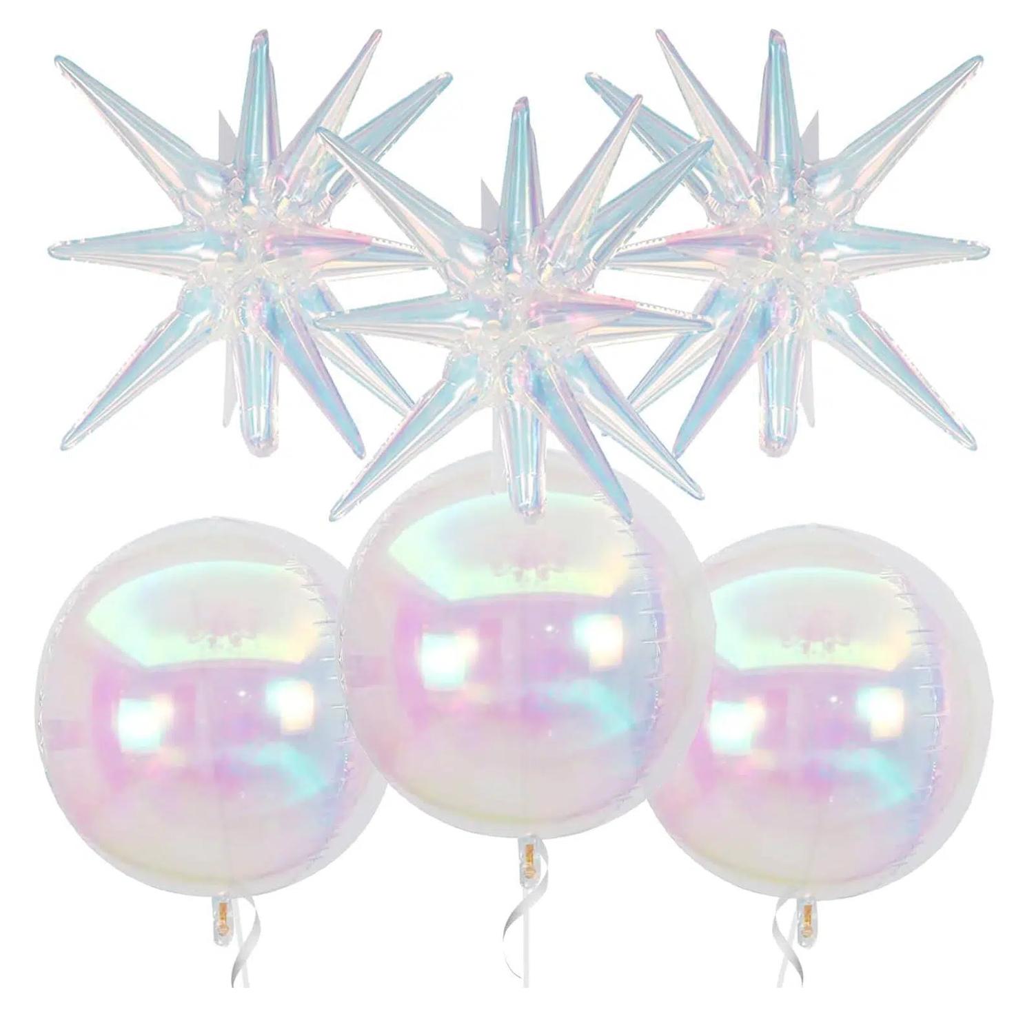 

6Pcs Iridescent Foil Balloons,22Inch Clear 4D Round and Explosion Star Balloon for Birthday Wedding Baby Shower Party Decoration Other