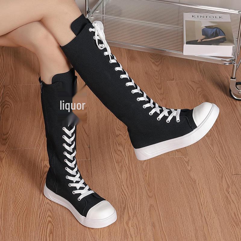 Chaussures montantes en toile pour femmes grandes tailles, bottes montantes à lacets avec fermeture éclair latérale – Collection Printemps 2025.