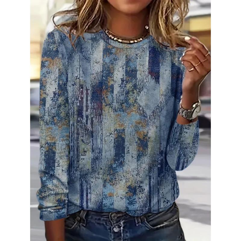 Fashion Women's Crew Neck Long Sleeve 3D Casual Color Printing Casual Short Sleeve Crew Neck T-Shirt
