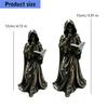 Tabletop Resin Sculpture with Hooded Character, Open Spell Book, and Bronze Style Finish for Shelf Display Use