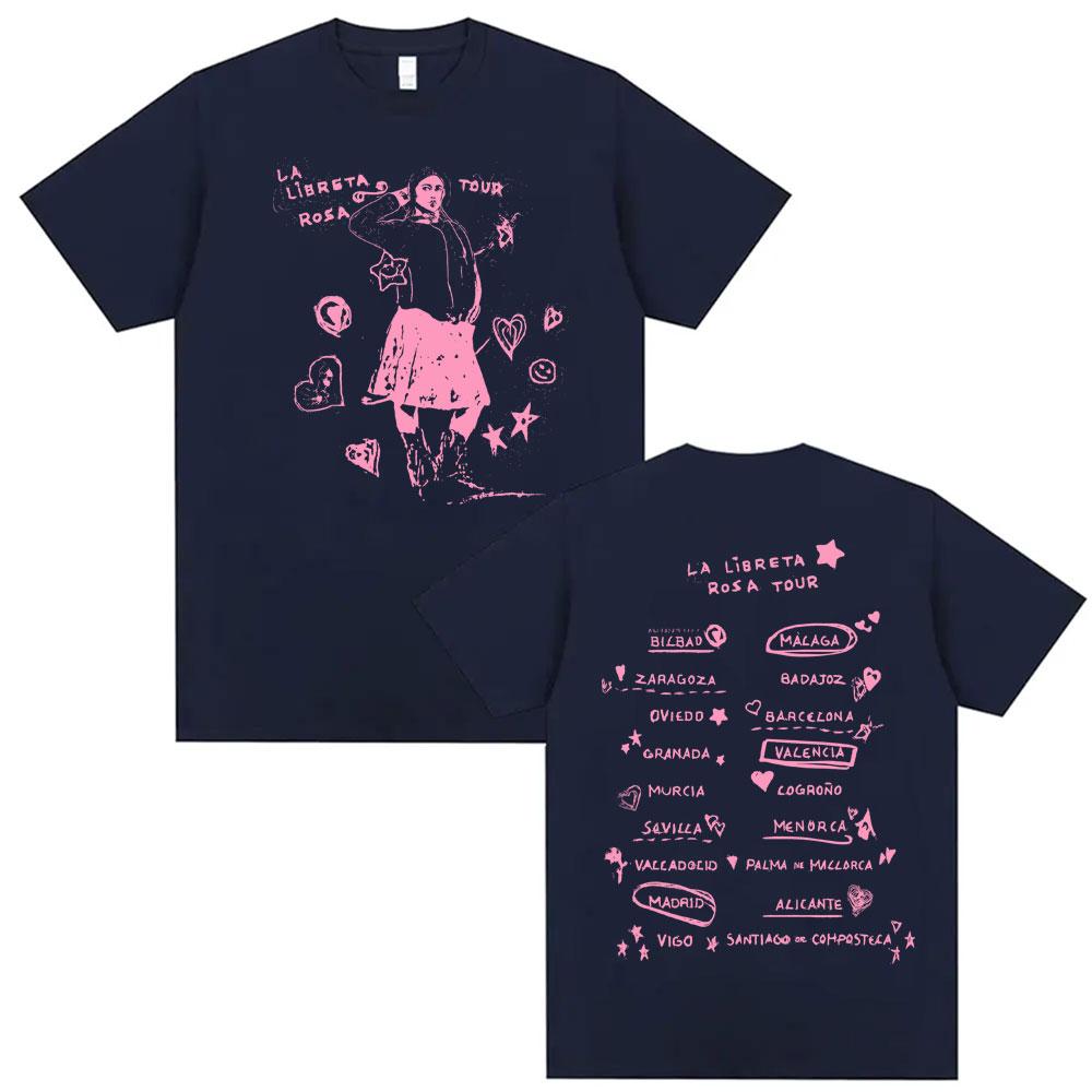 Singer Chiara Oliver La Libreta Rosa Tour Double Sided Graphic T Shirt Men Women Fashion Summer High Quality Tshirt Streetwear