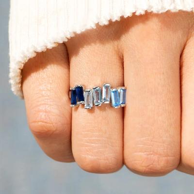 Fashion Geometric Blue Zirconia Finger Ring Lady Chic Engagement Jewelry Trendy Modern Accessories for Wedding Ceremony