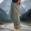 Men’s Loose Fit Linen Pants Breathable Sweat Absorbing Wide Leg Casual Trousers with Drawstring Waist Large Size for Daily Wear