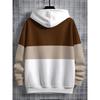 Minimalist boys' hooded sweatshirt with classic three color patchwork design, in beige, light coffee, and brown