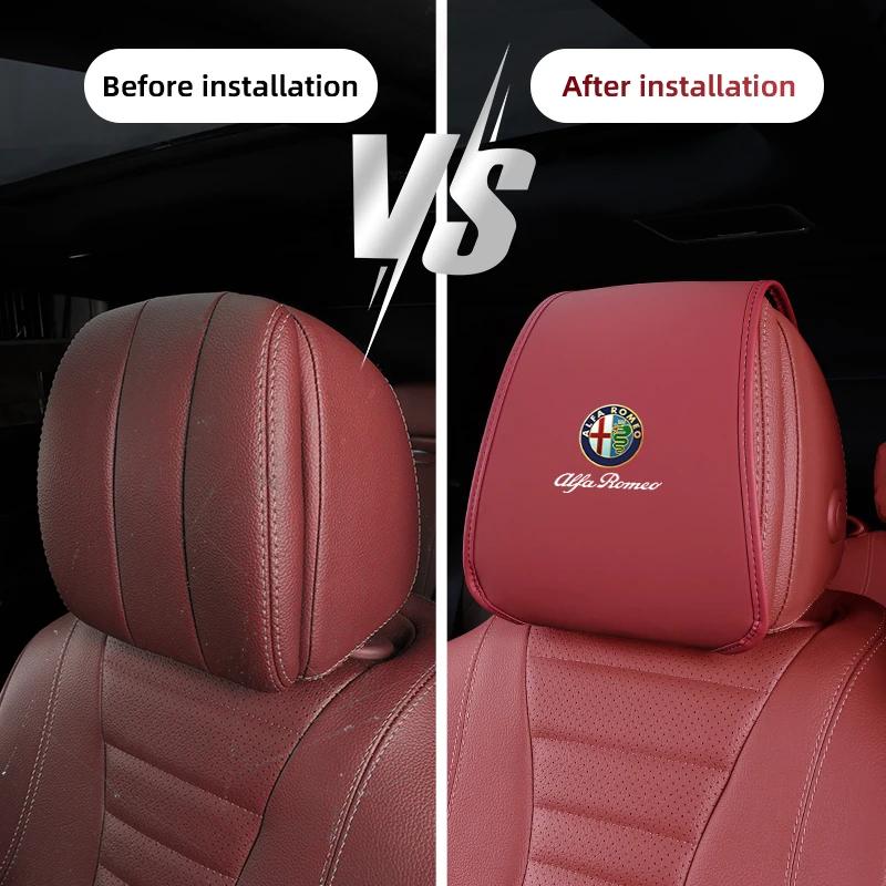 Car Stickers For Alfa Romeo Leather Car Seat Headrest AntiDirty Elastic Pillowcase Protective Cover For Alfa Romeo 4C 159 166 Gi