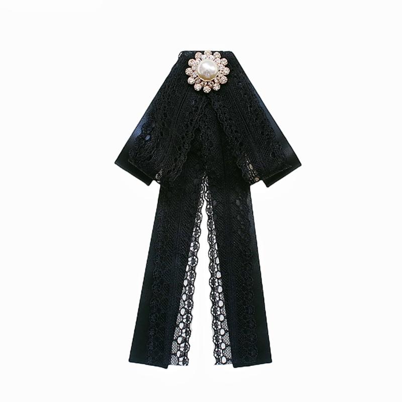 Crystal Pearls Ribbon Bowknot Brooch Pin Bowtie for Women Shirt Jabot Collar Pre Tied Necktie Clip Clothing Accessories