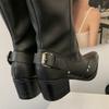 Fashion Eilyken 2025 New Fashion Pointed Toe Women Knee-High Boots Design Button Strap Square Low Heels Party Dress Shoes