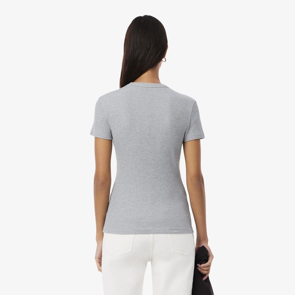 [lacoste] Women's Slim Fit Ribbed Short-Sleeve T-Shirt TF5538-56GCCA