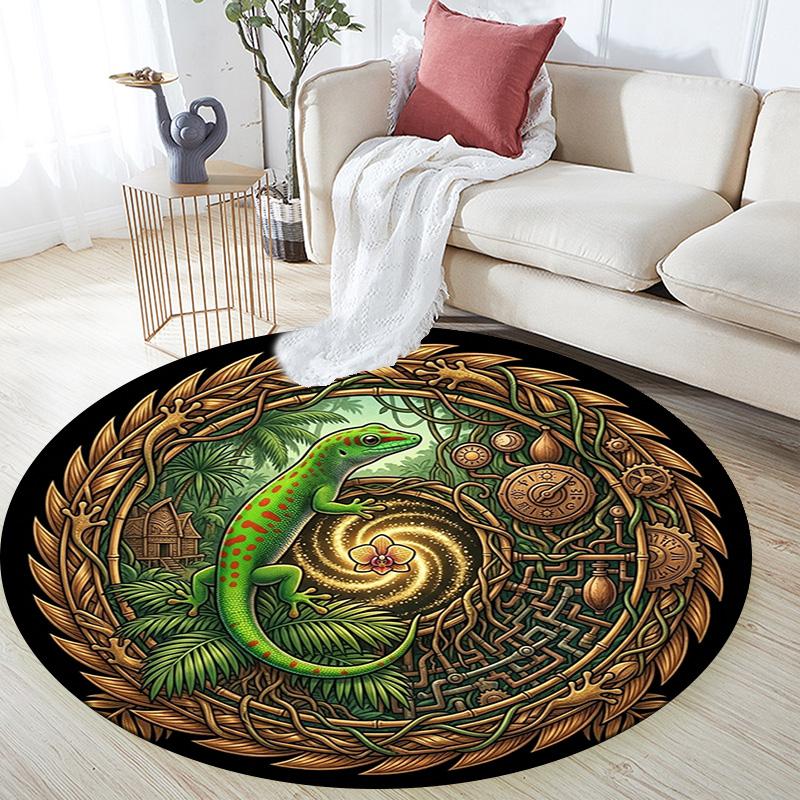 Steampunk Gecko Jungle Round Area Rug Under Office Chairs Bedroom Living Room Home Decor