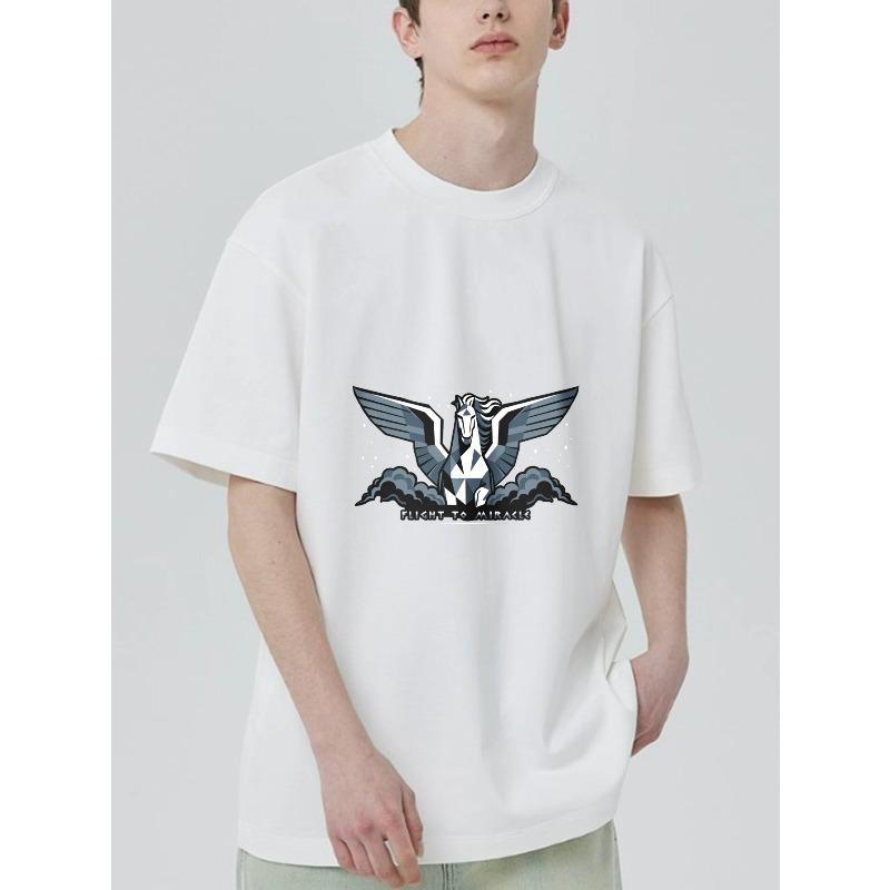 

Black T-Shirt With Pegasus And Stars Print Flight To Miracle Text Graphic Design For Casual Wear XXXXL білий