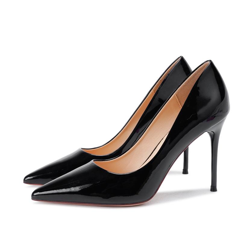 Nude patent leather high heels women's autumn new light mouth pointed head versatile simple thin heel professional single shoes women