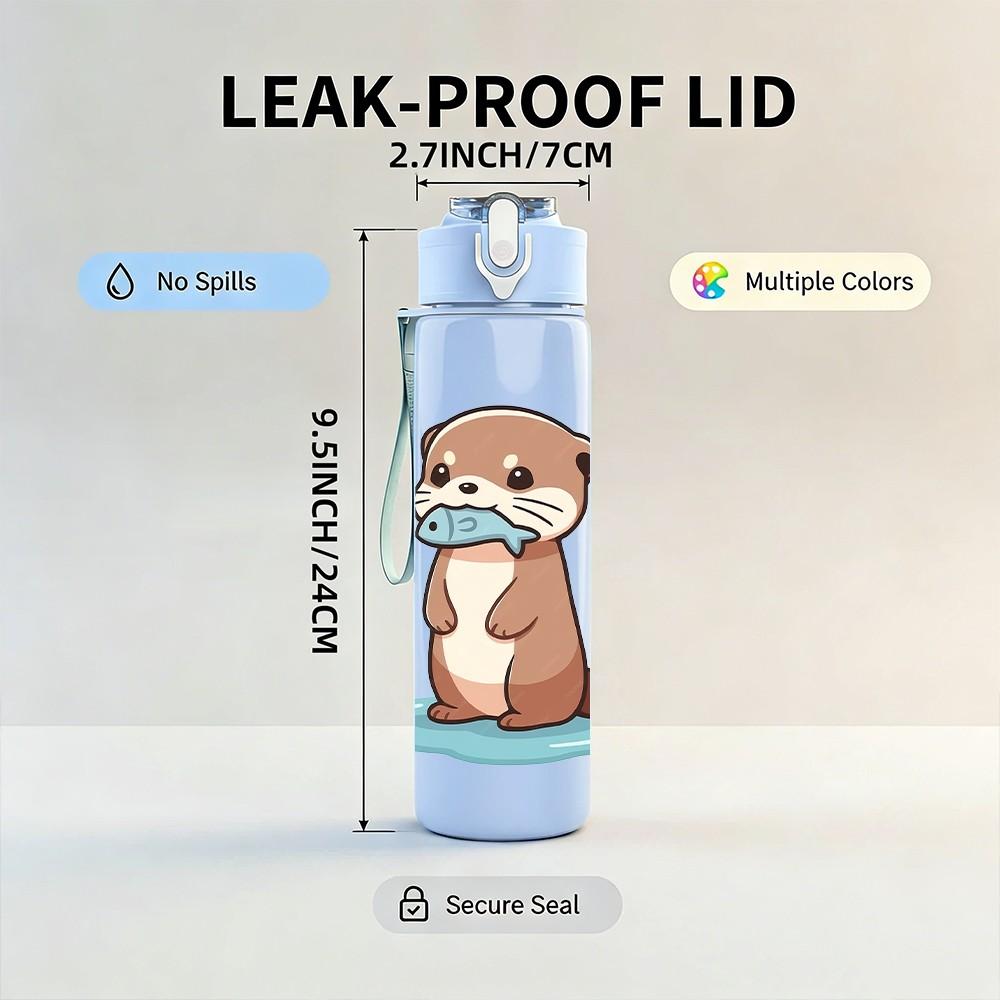 1PC Cute Otter Sitting Cartoon Animal Print 750ml Color Plastic Sports Water Bottle Leakproof Flip Straw Lid Suitable for Sports Office Home Use