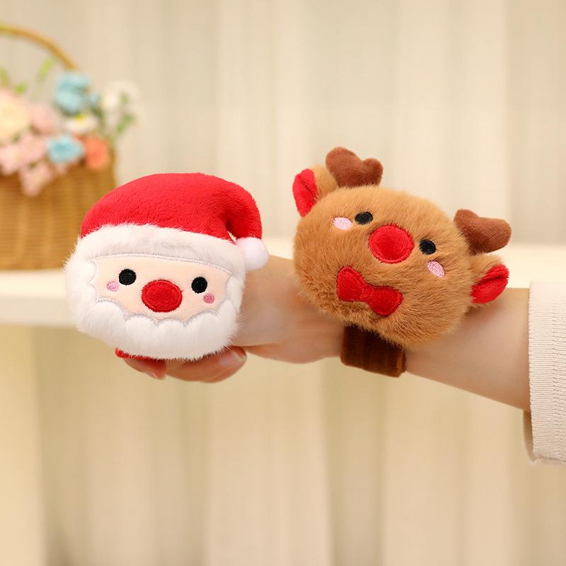 Cartoon Santa Claus Snap Ring Plush Toy Elk Bracelet Children'S Soothing Muppet Doll Christmas Gift