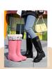 Women's Waterproof High Tube Non-Slip Rain Boots with Warm Velvet Lining - Fashionable PVC Rubber Shoes
