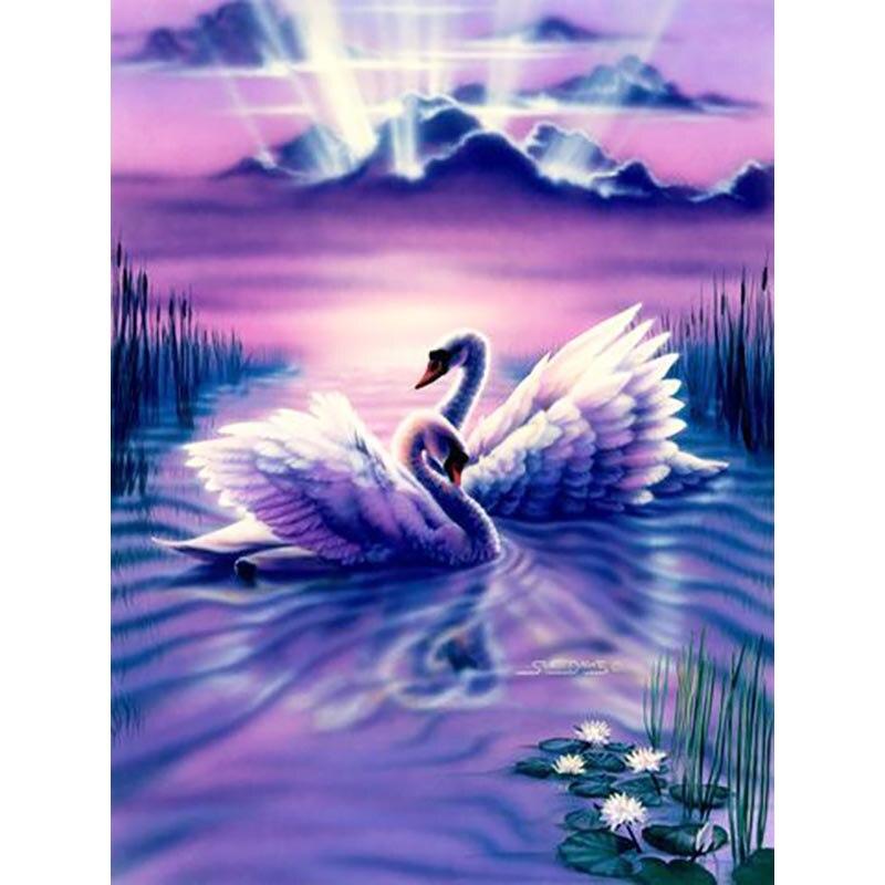 5D DIY Diamond Painting Dusk View Diamond Embroidery Swan Animal Cross Stitch Full Round Drill Manual Art Home Decor Gift