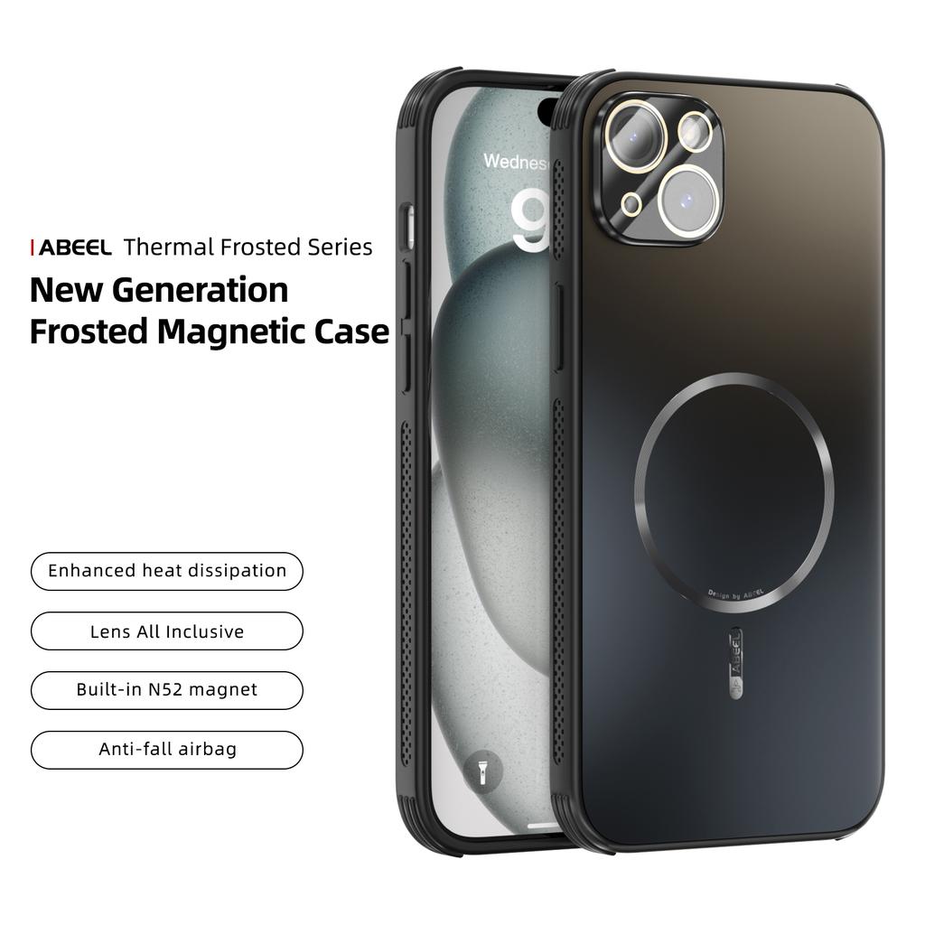 ABEEL For iPhone 15 Plus Magnetic Case TPU PC Cooling Matte Phone Back Cover with Lens Film