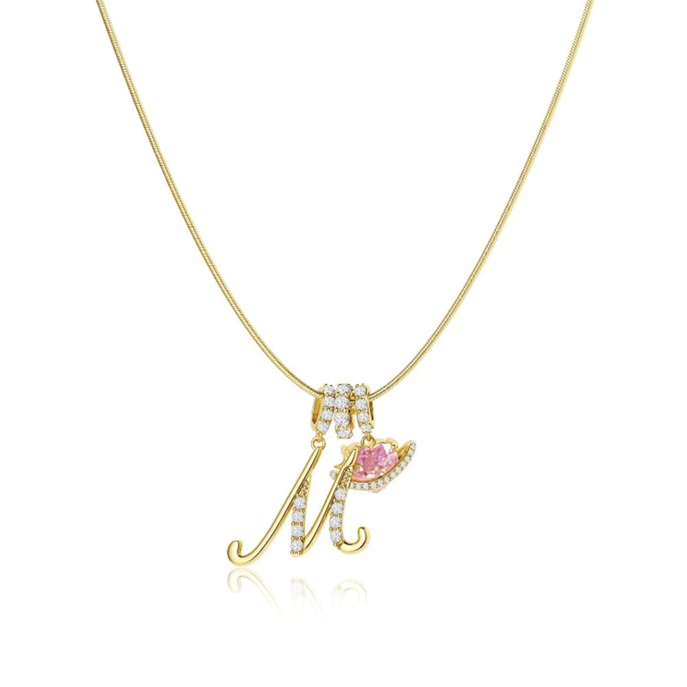 4A Zircon Heart Necklace, 26 English Alphabet Artistic Design Jewelry, Fashion Trendy Classic Vintage Pendant Necklace for Women