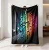 Throw Blanket Vibrant Neon Rainbow Music Notes Audio Sheet Cozy Bed Couch Blankets Musician Birthday Gift Cool Room Blanket